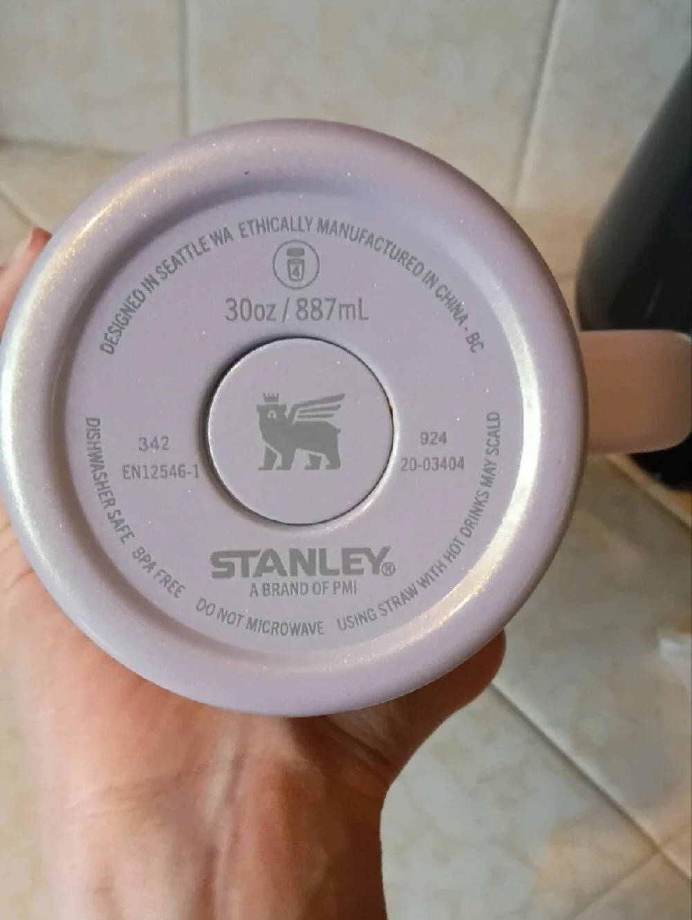 Stanley Light Purple Travel Mug with Handle and Clear Button Lid - Picture 4 of 6